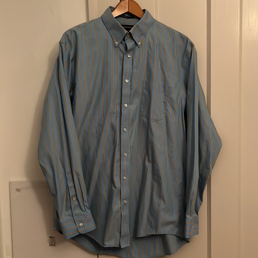 ✅ LANDS END Long Sleeve Non Iron Pinpoint Oxford Pinstriped Dress Shirt 17-36